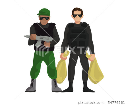 Security money collector guardian crime people with weapon standing vector illustration. Bank 54776261