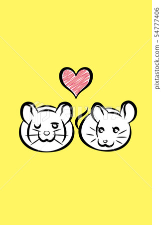New Year's card (longitudinal) plain yellow background of love-loving rat, no characters 54777406