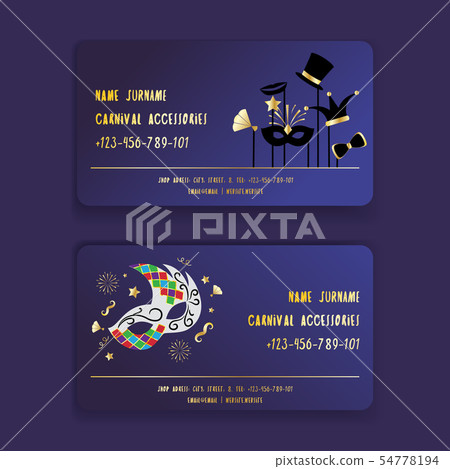 Carnival accessories golden glittering visiting cards vector illustration. Carnival mask, masquerade Carnival accessories golden glittering visiting cards vector illustration. Carnival mask, masquerade 54778194