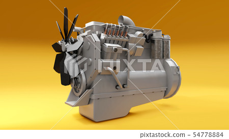 A big diesel engine with the truck depicted. 3d rendering. 54778884