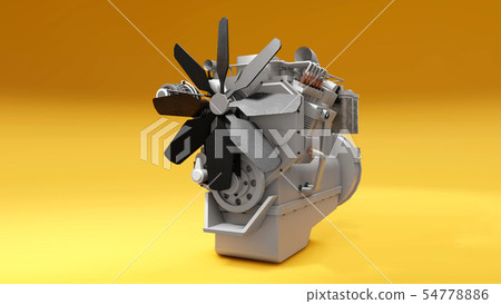 A big diesel engine with the truck depicted. 3d rendering. A big diesel engine with the truck depicted. 3d rendering. 54778886