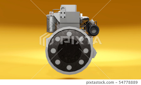 A big diesel engine with the truck depicted. 3d rendering. A big diesel engine with the truck depicted. 3d rendering. 54778889