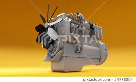 A big diesel engine with the truck depicted. 3d rendering. A big diesel engine with the truck depicted. 3d rendering. 54778894