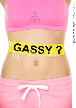 Conceptual Woman Stomach with Gassy Text on Tape 54781730