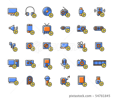Media devices and players filled outline icon set. 54781845