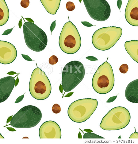 Avocado seamless pattern whole and sliced on white Avocado seamless pattern whole and sliced on white 54782813