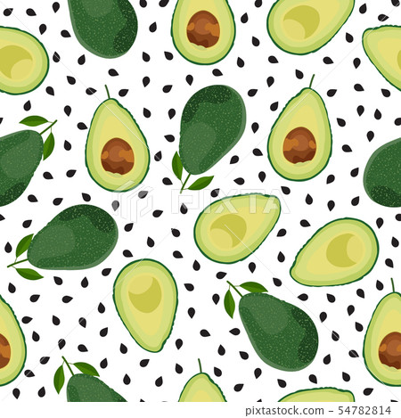 Avocado seamless pattern whole and sliced on white - Stock Illustration ...