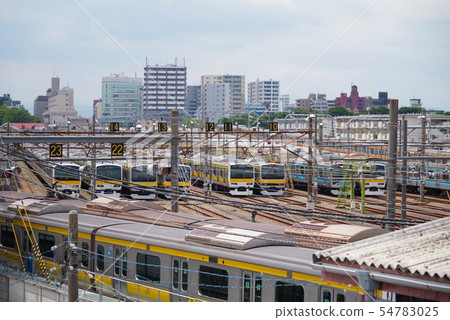Sobu Line stationed at Mitaka Vehicle Center Sobu Line stationed at Mitaka Vehicle Center 54783025