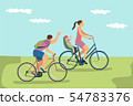 Vector illustration of happy family riding bikes outdoors. 54783376
