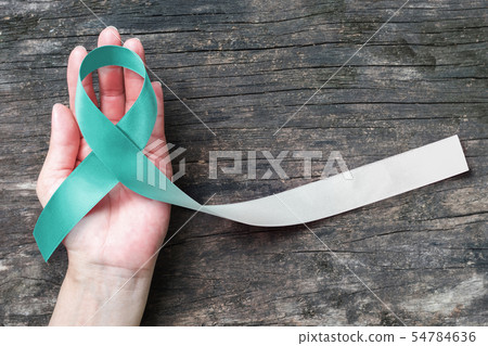 Teal and white ribbon Cervical Cancer awareness 54784636