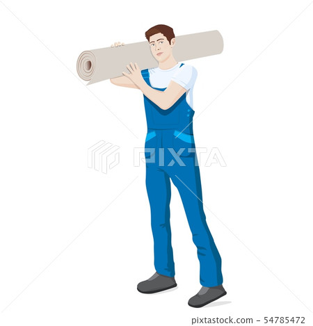 Man with carpet. Carpet installer holding rag. Man with carpet. Carpet installer holding rag. 54785472