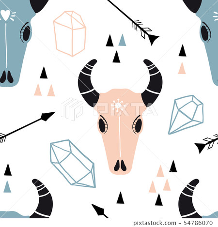 Boho style hand drawn seamless pattern - Stock Illustration [54786070 ...