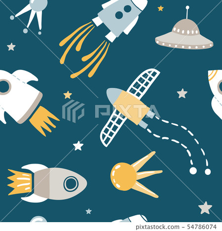 Cute Kids Space Vector Seamless Pattern - Stock Illustration [54786074 ...
