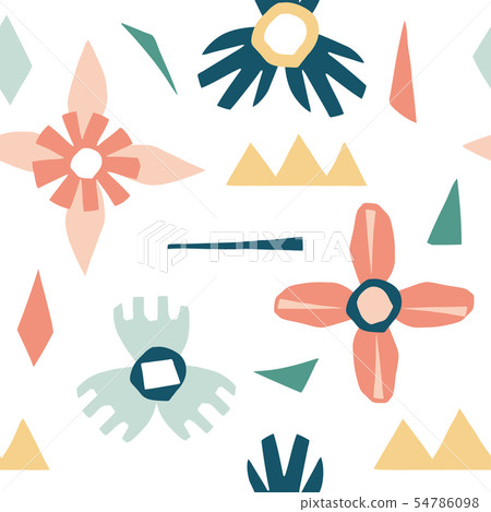 Cutout flowers and floral element seamless pattern 54786098