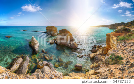 Picturesque seascape with white rocky cliffs, sea Picturesque seascape with white rocky cliffs, sea 54787133