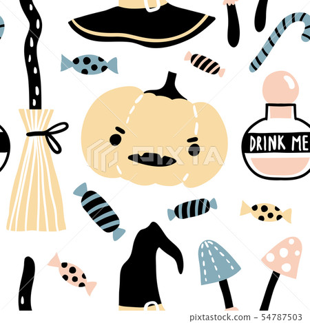 Vector witch magic seamless pattern - Stock Illustration [54787503] - PIXTA