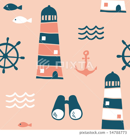Seamless pattern with nautical design elements - Stock Illustration ...
