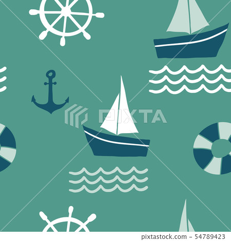 Seamless pattern with nautical design elements Seamless pattern with nautical design elements 54789423