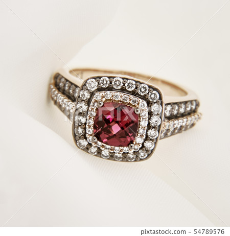 Yellow Gold Garnet Ring with Diamonds Yellow Gold Garnet Ring with Diamonds 54789576