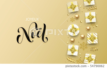 Joyeux Noel Merry Christmas golden greeting card Joyeux Noel Merry Christmas golden greeting card 54790062