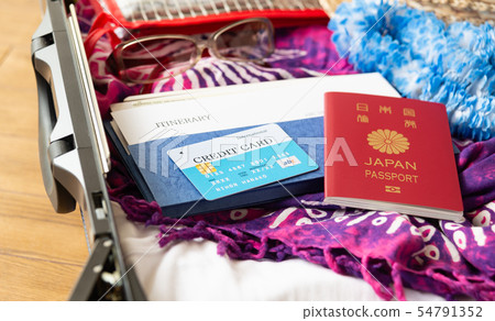 Suitcase overseas travel insurance credit card summer travel business trip passport 54791352