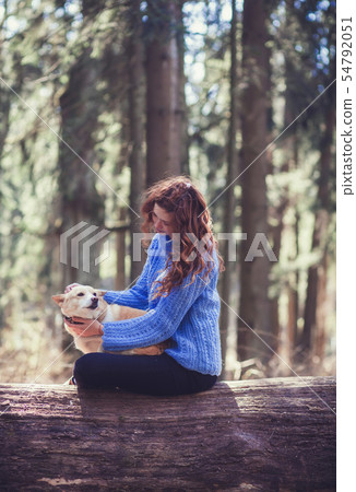 woman with dog outdoors woman with dog outdoors 54792051