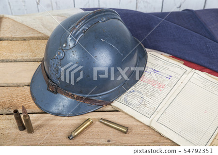 french helmet and old french flag french helmet and old french flag 54792351