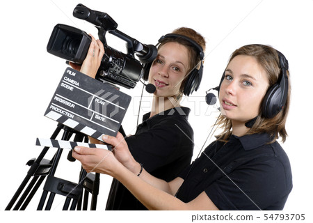 two young women with a video camera 54793705