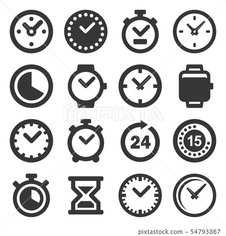 Time and Clocks Icons Set on White Background. Vector 54793867