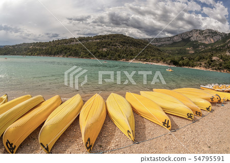 Canoe close the lake in Verdon canyon, Provence Canoe close the lake in Verdon canyon, Provence 54795591