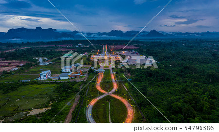 Aerial view Laos immigration, Thailand Laos border 54796386