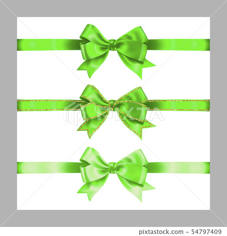 Set of three realistic green silk ribbon bow with Set of three realistic green silk ribbon bow with 54797409
