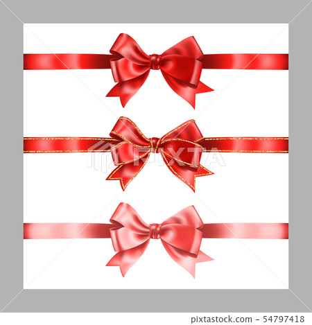 Set of three realistic red silk ribbon bow with Set of three realistic red silk ribbon bow with 54797418