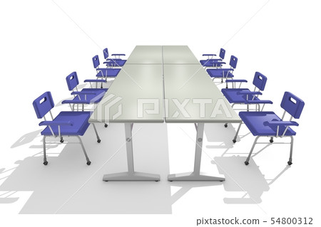 Lined chairs and desk (white background) 54800312