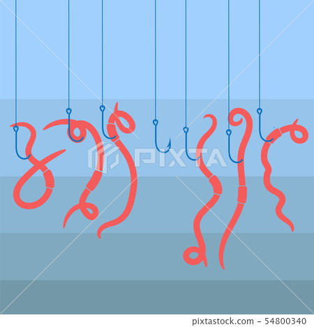 Animal Earth Red Worms for Fishing on Blue Background Animal Earth Red Worms for Fishing on Blue Background 54800340