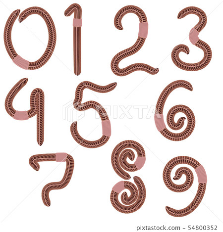 Animal Earth Red Worms for Fishing. Stylized Arabic Numerals. Animal Earth Red Worms for Fishing. Stylized Arabic Numerals. 54800352