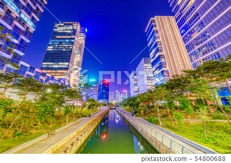 Modern riverside city buildings 54800688