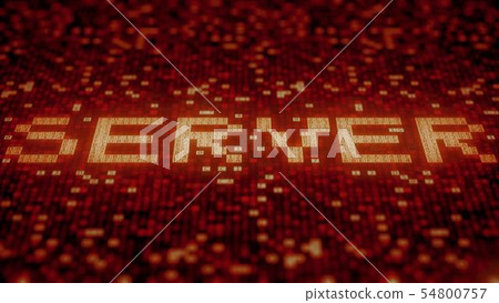 SERVER word being made with flashing hexadecimal symbols on a red screen. 3D rendering SERVER word being made with flashing hexadecimal symbols on a red screen. 3D rendering 54800757