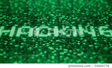 Flashing symbols on a green computer screen compose HACKING word. 3D rendering Flashing symbols on a green computer screen compose HACKING word. 3D rendering 54800776