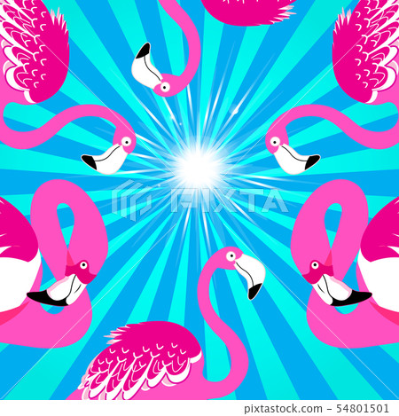 Lovely pink flamingo vector portraits on blue background 54801501