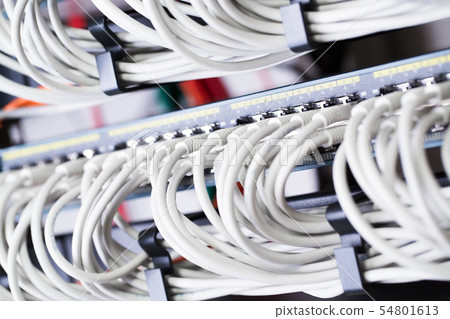 Gigabit network switch with aligned patch cables in datacenter 54801613