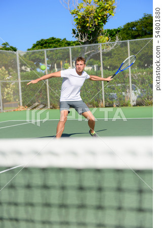 Tennis player - man hitting forehand playing 54801880