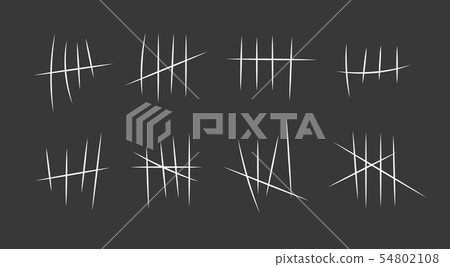 Prison symbols, Jail tally marks. Hand drawn Lines or sticks, strokes sorted by four and crossed out 54802108