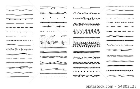 Hand drawn lines. Ink pen drawn line, underlining brush and pencil strokes. Frame dividers line 54802125