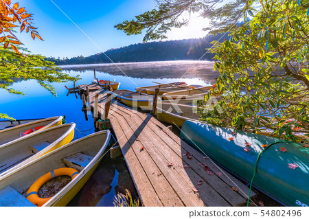 Autumn white pond in the morning sunrise [Nagano Prefecture] 54802496