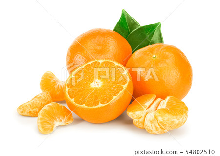 tangerine or mandarin fruit with leaves isolated on white background tangerine or mandarin fruit with leaves isolated on white background 54802510