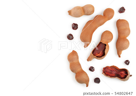 Tamarind fruit with seed isolated on white background with copy space for your text. Top view. Flat Tamarind fruit with seed isolated on white background with copy space for your text. Top view. Flat 54802647