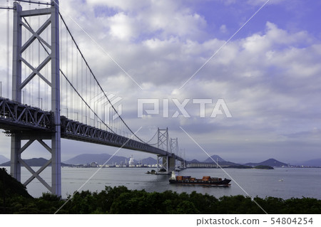 Seto Ohashi Bridge and cargo ship Sakaide City, Kagawa Prefecture 54804254
