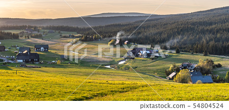 Jizerka village at sunset time. View from Bukovec Mountain, Jizera Mountains, Czech Republic 54804524