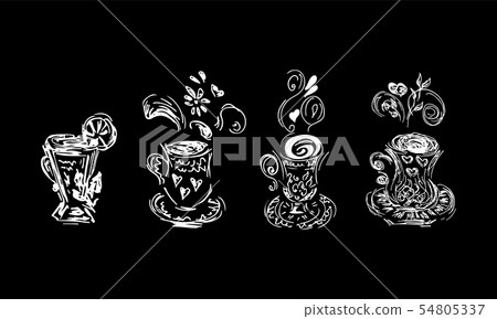 Sketch icon with tea cups set collection. Abstract 54805337